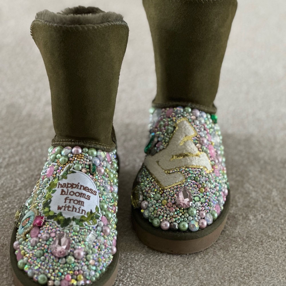 Embellished Green Combat Boots
